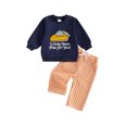 thumbnail image 2 of Toddler Baby Boys Thanksgiving Outfits Adorable Pumpkin Pie Embroidery Long Sleeve Round Neck Sweatshirt and Plaid Pants Set, 2 of 10