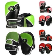 Kruzak Two-Tone Focus Mitts and Boxing Gloves Set for Kickboxing and Muay Thai MMA Training| Focus Pads   Training Gloves | Fitness Kit for Martial Arts and Karate (Black/Green, 10 oz)