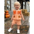 thumbnail image 6 of RUINIXCW Toddler Bbay Girl Halloween Outfits Toddler Girls Summer Fall Clothes Pumpkin Ghost Bat Embroidery Plaid Gingham Fly Sleeve Shirt Tops Shorts Set, 6 of 9