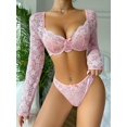 thumbnail image 2 of Hot Floral Pattern Mesh Lingerie Set, Semi-sheer Bow Decor Bra Top & Thong, Women's Lingerie & Underwear, 2 of 5