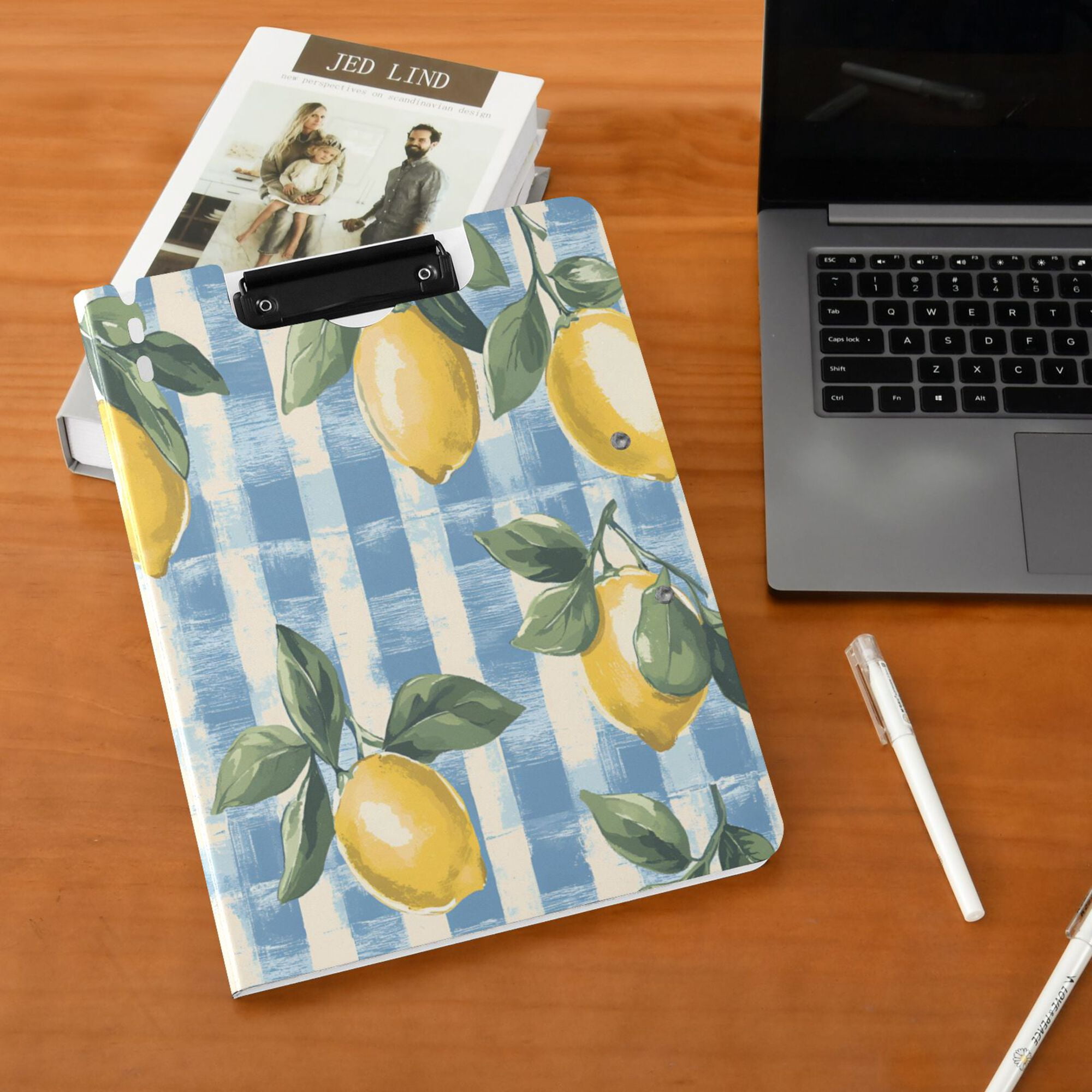 FORMRS A4 Clipboard Folder with Pen Holder Horizontal Foldable School Office Binder, Retro Lemon Leaves