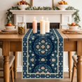 thumbnail image 2 of Teal Boho Floral Table Runner 108 Inches Long,Ethnic Tribe Farmhouse Artwork Cotton Linen Table Runners Dresser Scarves,Decorative Fabric Tabletop Scarf Furniture Cover for Home Dinner Party 13"x108", 2 of 9