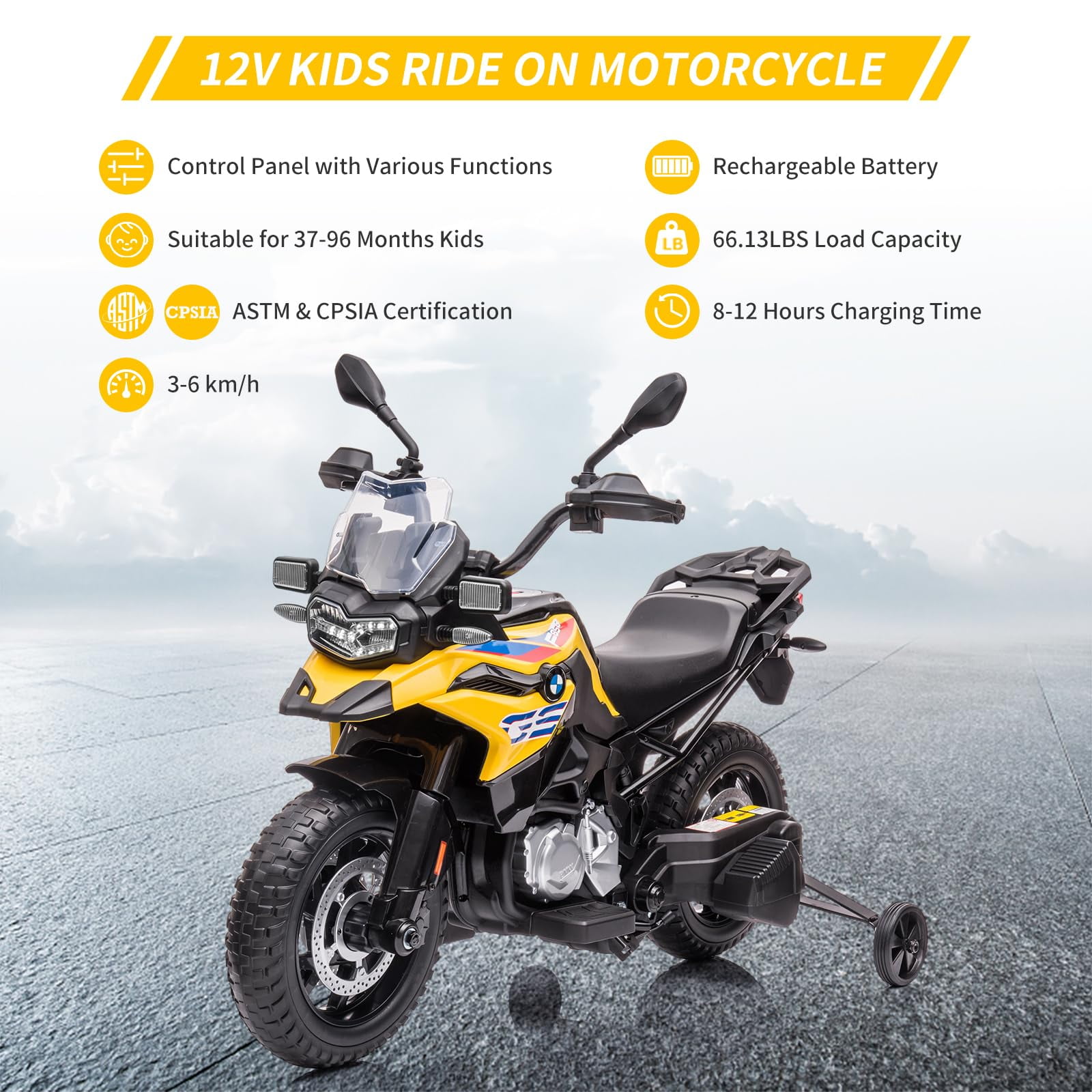 TROPOW Kids Cars Electric Ride On,Kids Motorcycle, 12V 7Ah Licensed BMW Ride On Motorcycle for Toddlers with 2 Speeds, LED Headlights,and Training Wheels, Ride On Toy,Christmas Gift for Kids