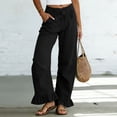 thumbnail image 2 of Admvng Women's Linen Pants Casual Wide Leg Ruffle Hem Elastic Waist Trousers, 2 of 5