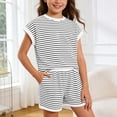 thumbnail image 2 of Byoo Girls' Striped Clothes Set Short Sleeve Tee Shorts Set 2 Piece Pocket Outfit, 2 of 4