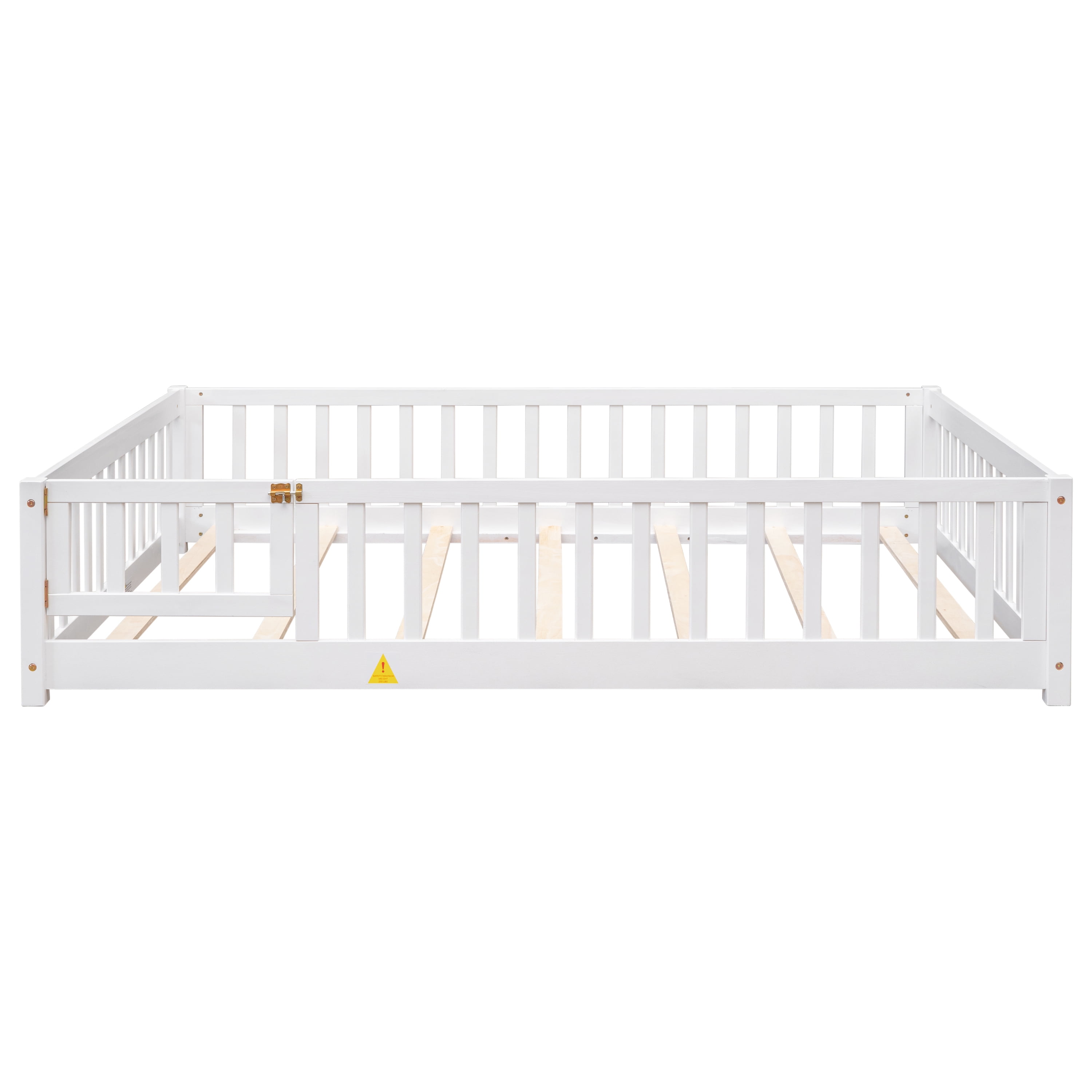 Miniyam Full Size Toddler Floor Bed with Safety Guardrails, White