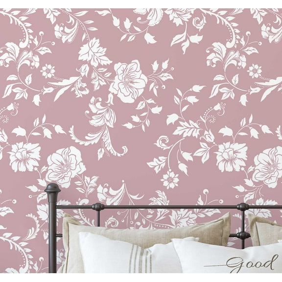 S4Sassy Removable Nature-inspired Waterproof Wall Wrap, Wallcover, Chalk Floral Aviary Contact Paper for Walls, Cabinets, Dresser, Self Adhesive Vinyl Wallpaper Roll- Pink (25"x120")