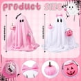thumbnail image 2 of SUYOLL Pink Bow Ghost Figurine with Mini Pink Pumpkin and Candy Bucket Cute Tulle Ghost Statue Halloween Decorations Indoor Table Decor Decal, 2 of 4