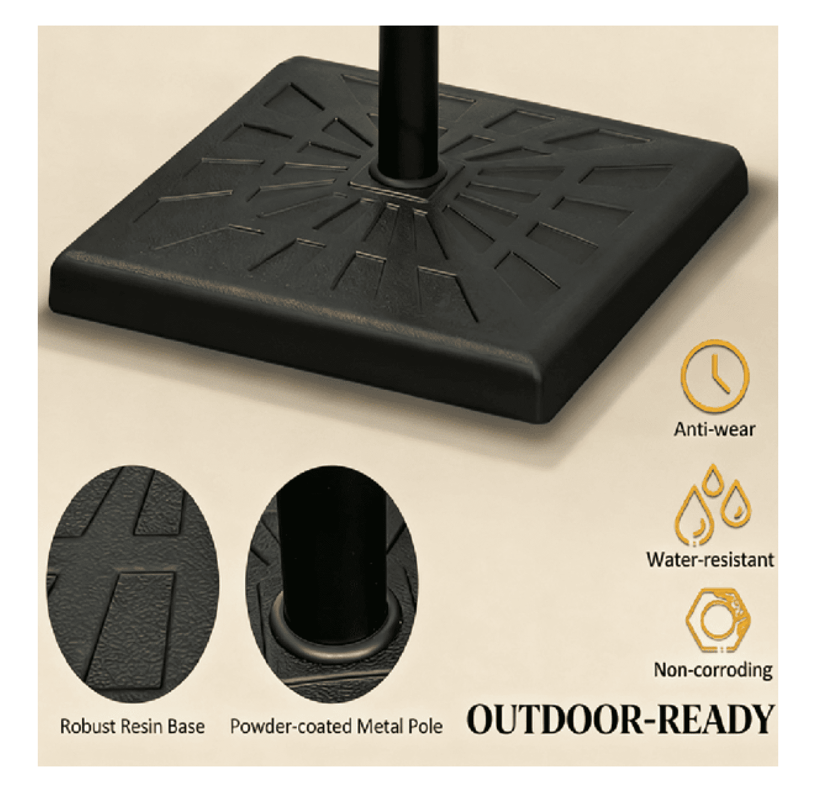 Outdoor Umbrella Base - 42 lbs Patio Umbrella Stand - Weather Resistant Resin Iron - Fits 1.26", 1.5", 1.9" Poles - Garden, Deck, Poolside Use