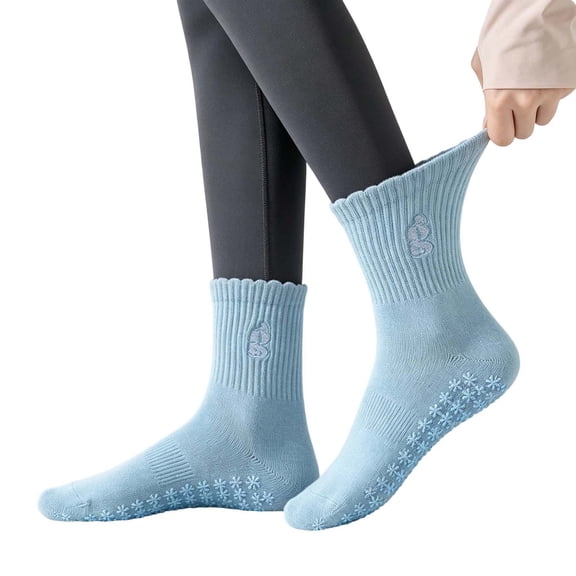 Fengactive Womens Pilates Grip Socks Non Slip Yoga Socks with Pink Scalloped Edge Ribbed Crew Socks for Barre