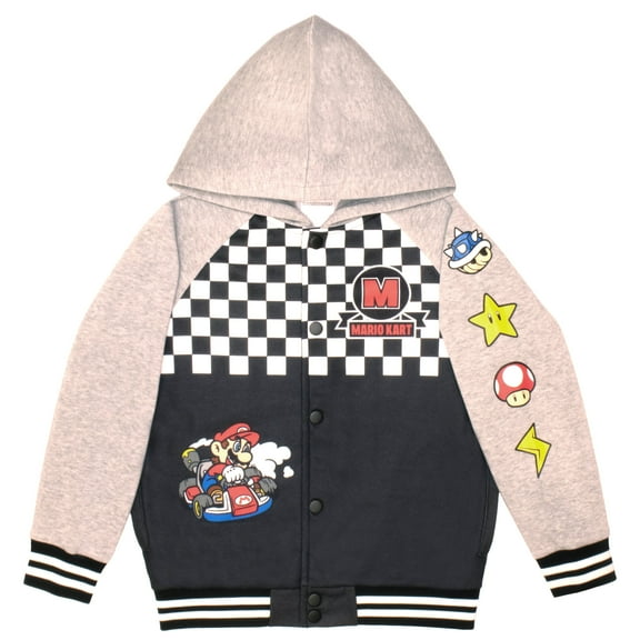 Nintendo Mario Kart Boys Button Up Hoodie Fleece Varsity Jacket Super Mario Hoodie for Kids (Size 4-16)