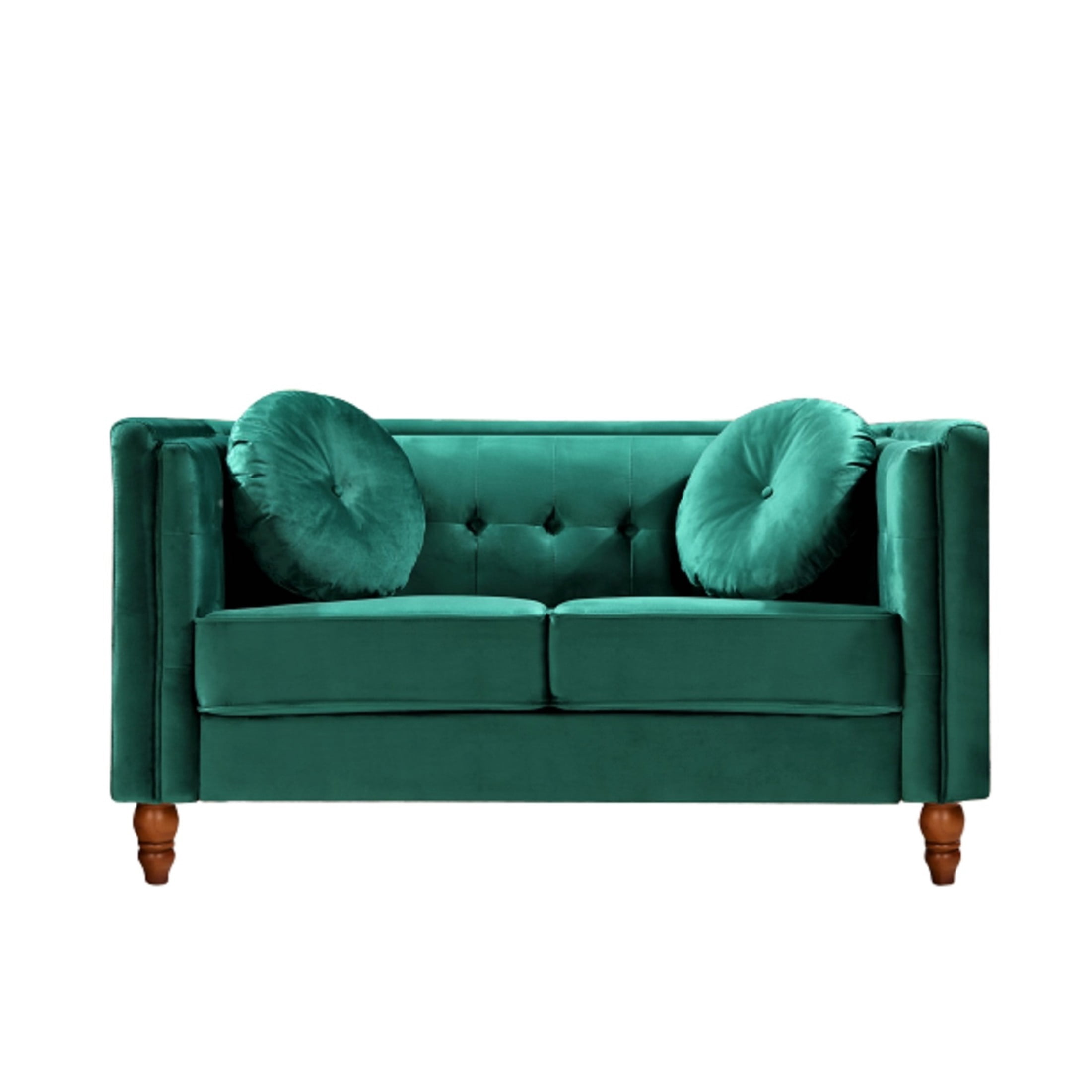 GDF Studio 58.3" Loveseat with Button-Tufted Crushed Velvet Upholstery & Tapered Wood Legs, Green