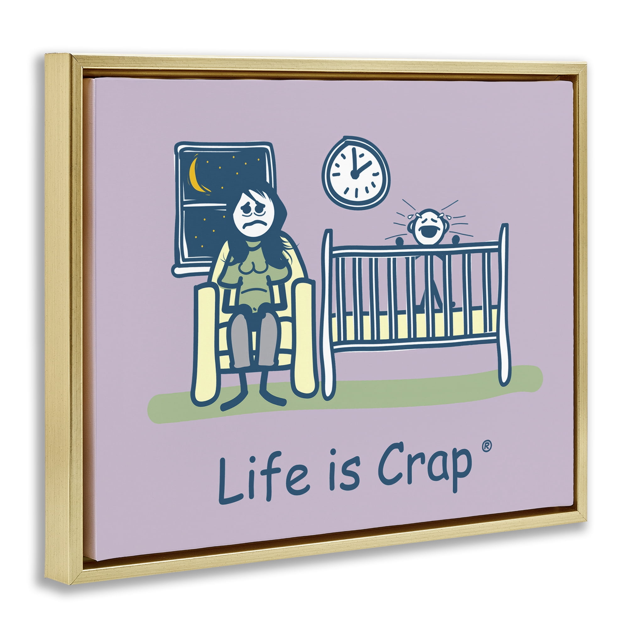 Stupell Industries Awake with Crying Baby Novelty & Humor Painting Gold Floater Framed Canvas Art Print Wall Art, 21 x 17