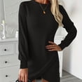 thumbnail image 3 of Bixock Dresses for Women Casual Midi Dress Solid Color Long Sleeve Crew Neck Hem Slim High Waist A Line Boho Dress Sundress Travel Vacation Beach Clothes, 3 of 5