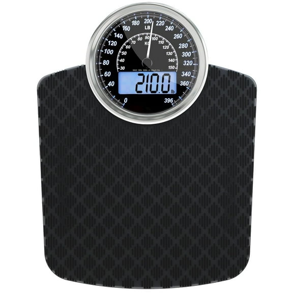 Hybrid 2-in-1 Analog & Digital Weighing Scale for Body Weight up to 400lbs + Thick Tempered Glass + Extra Lar Display + Easy to Read Digital Bathroom Scale + New Version - Black Diamond