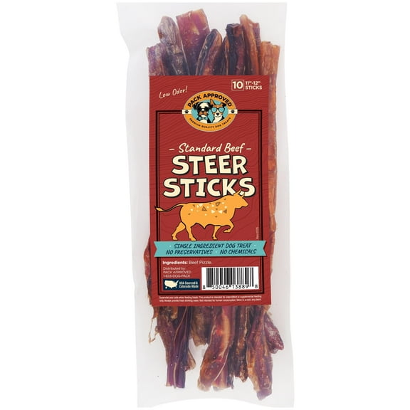 Pack Approved Steer Sticks for Dogs - Single Ingredient Dog Treat & Chew Sticks for Dogs - Dog Chews Rawhide Free - 11-12" (10ct)