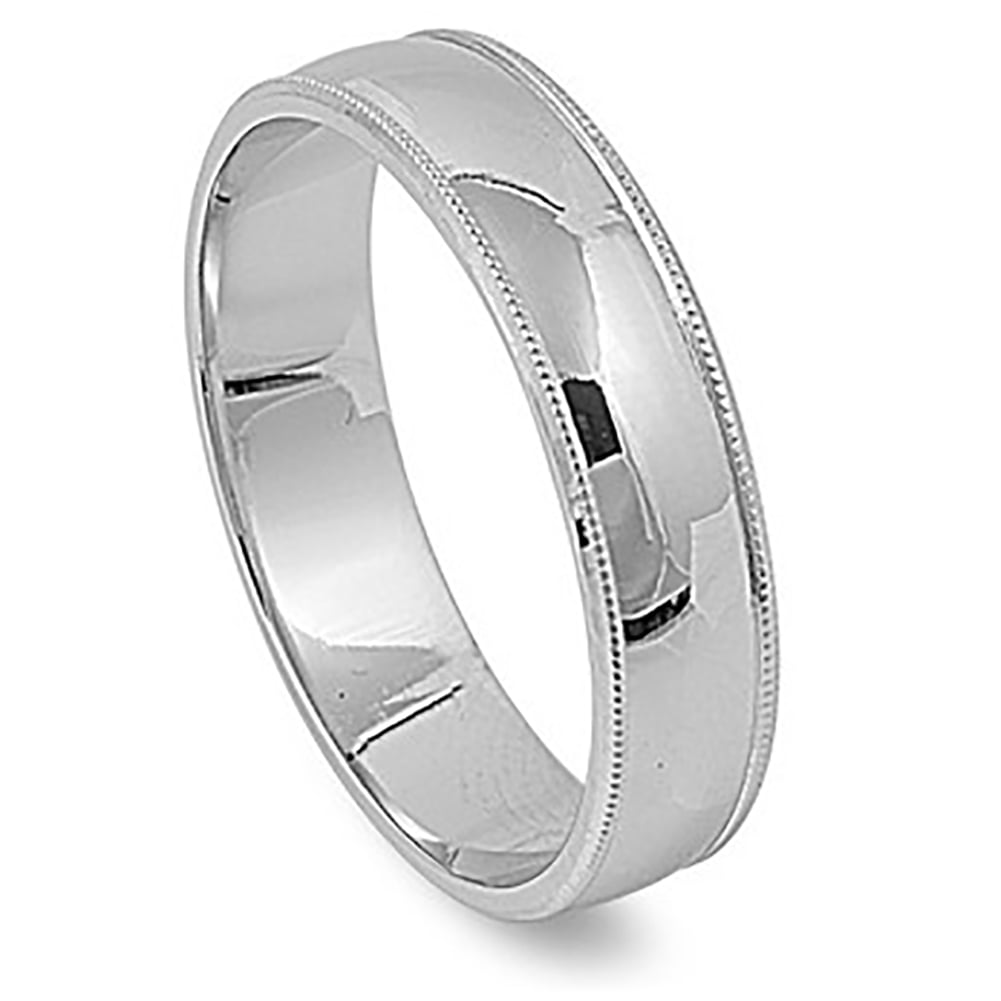Sterling Silver Milgrain Wedding 5mm Band High Polish Comfort Fit Ring