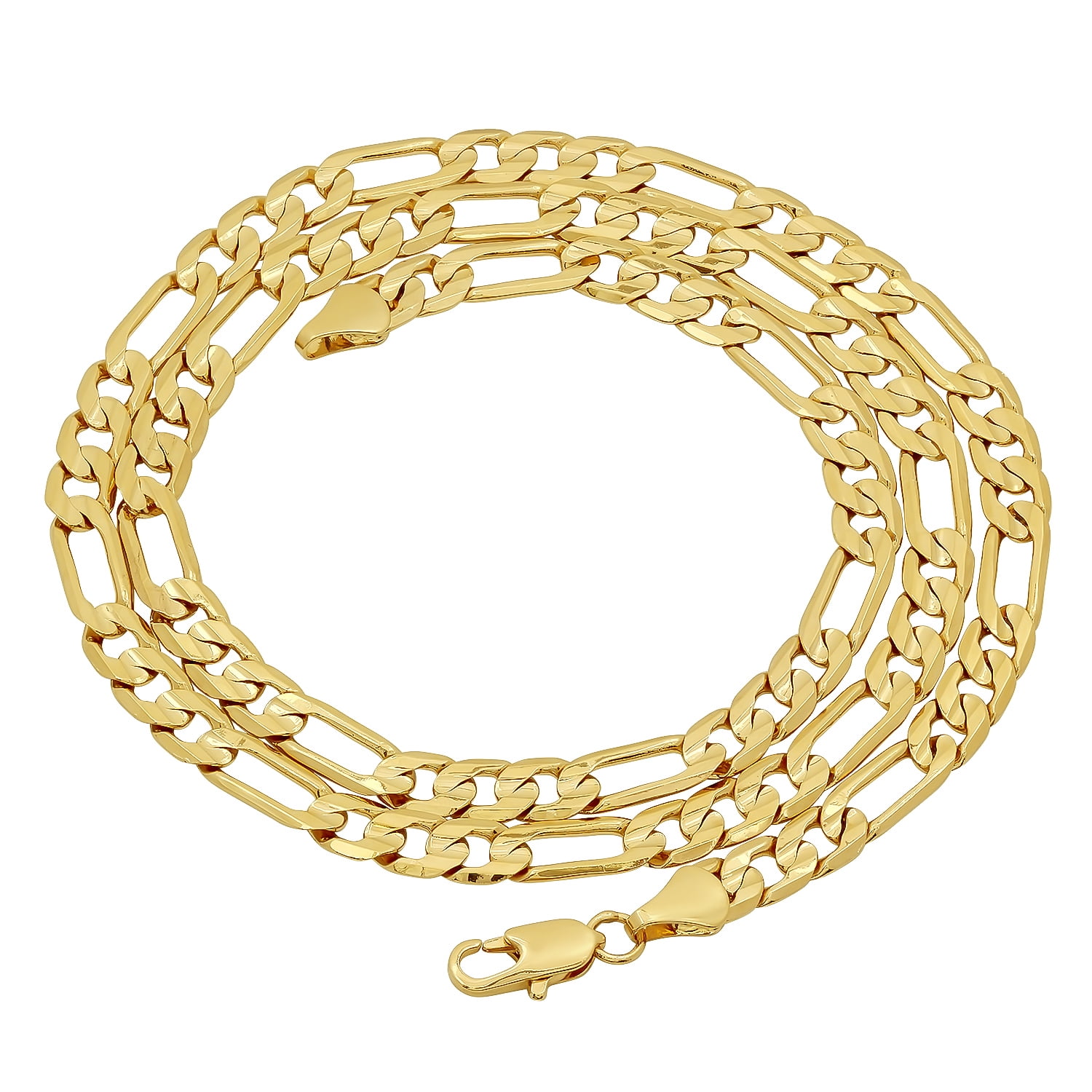 5.5mm 14k Yellow Gold Plated Flat Figaro Chain Necklace + Bracelet Set, 24" (Necklace) + 8" (Bracelet)