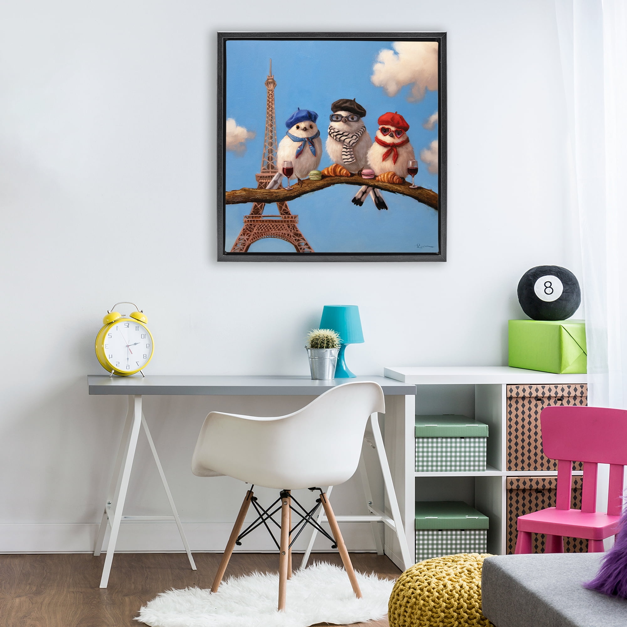 Stupell Industries Parisian Chic Birds in Paris Black Framed Floater Canvas Wall Art, design by Lucia Heffernan