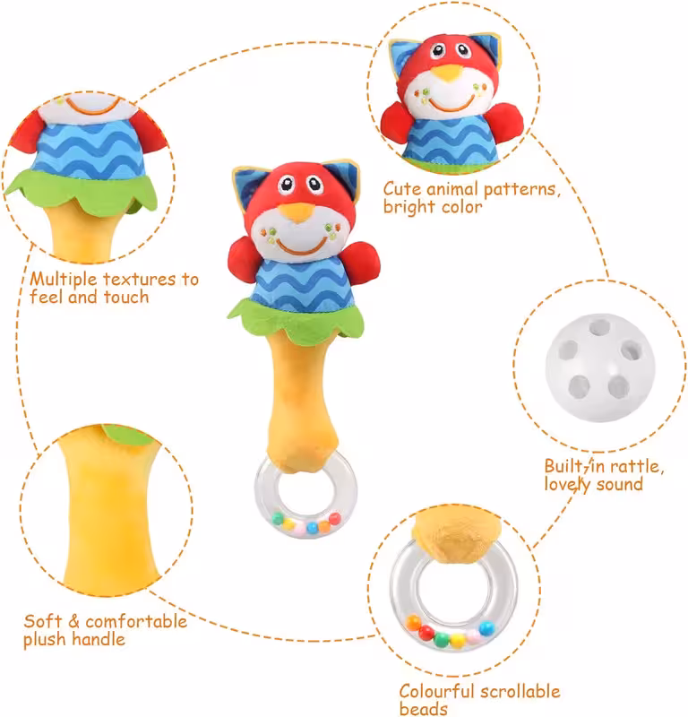thumbnail image 2 of Muñecas de peluche de juguete rattle, juguetes de Rattle animales suaves campanas de animales suaves juguetes de Rattle 3 6 9 12 meses regalos para bebés y niñas, 2 of 7