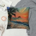 thumbnail image 2 of Orinice Sunset Palm Tree Beach Graphic Decorative Pillow Cover 24x24in, 2 of 5
