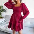 thumbnail image 4 of Spring And Summer Fashionable Women's Square Neck Flared Long-sleeved Ruffled Dress, 4 of 7