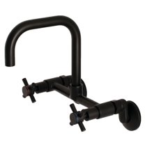Kingston Brass Concord 8-Inch Adjustable Center Wall Mount Kitchen Faucet, Matte Black