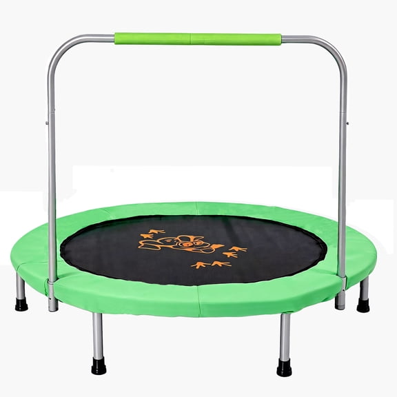 Skywalker Trampolines 36" Mini Trampoline - Green Round Bouncer for Kids & Toddlers, Indoor/Outdoor Use, No-Spring Design with Handlebar