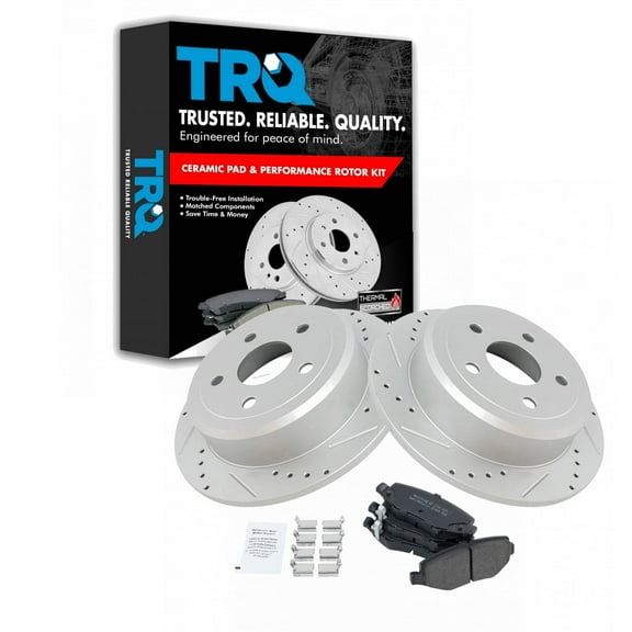 TRQ Rear Performance Brake Pad & Rotor Kit Brake Pads Brake Rotors Set Semi-Metallic Premium G-Coated Fits Select 2007-2017 Jeep Wrangler 2018 Wrangler JK