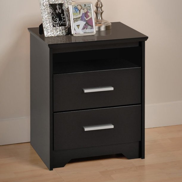 Prepac Coal Harbor 2 Drawer Tall Nightstand with Open Shelf Black
