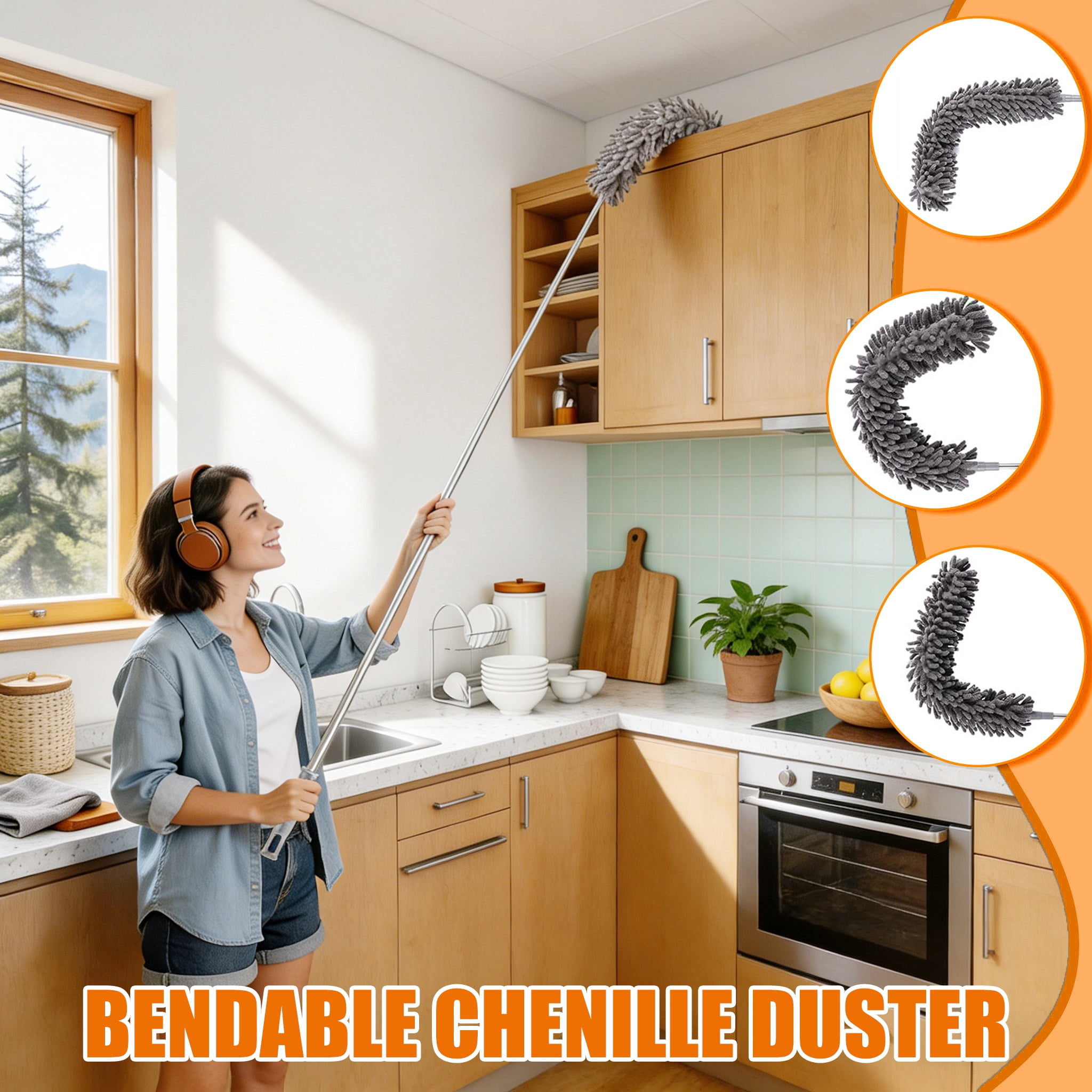 cisilov Dusters for Cleaning with 84" Extension Pole, Ceiling Fan Duster Cobweb Duster for High Ceilings, Washable Reusable Microfiber Duster Kit for for Ceiling Fan Webs, Blinds