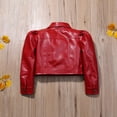 thumbnail image 6 of Kids Toddler Girls Cropped  Motorcycle Jackets PU Faux Leather Coat Turn-Down Collar Long Sleeve Crop Tops Outerwear Coats, 6 of 7