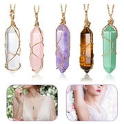 LNGOOR 5 Pcs Crystal Necklaces Healing Stones Spiritual Pendant Natural Gemstone Jewelry with Adjustable Chain for Women Girls