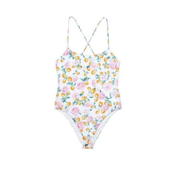 Victoria's Secret One Piece Swimsuit White Green Yellow Pink Lemons Floral Size Large NWT