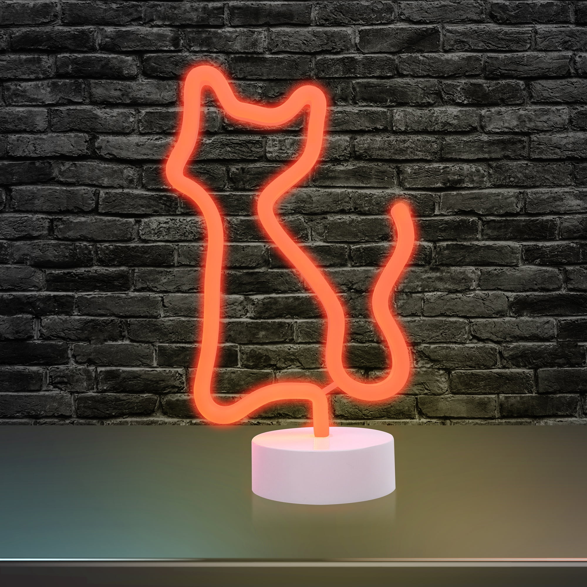 Xtreme Lit 10" Orange Cat Neon Accent LED Light Table Lamp, 4 Hour Timer, Battery Powered 3 AA Batteries
