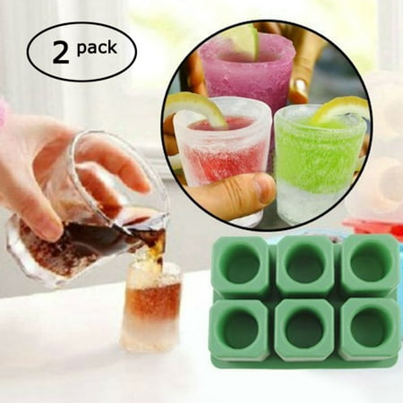 iClover[2 Pack]Silicone Ice Shot Glass Mold,6-cups Square Green Ice Cube  Tray Manhattan Style old-fashioned for (Best Bourbon Whiskey For Manhattan)