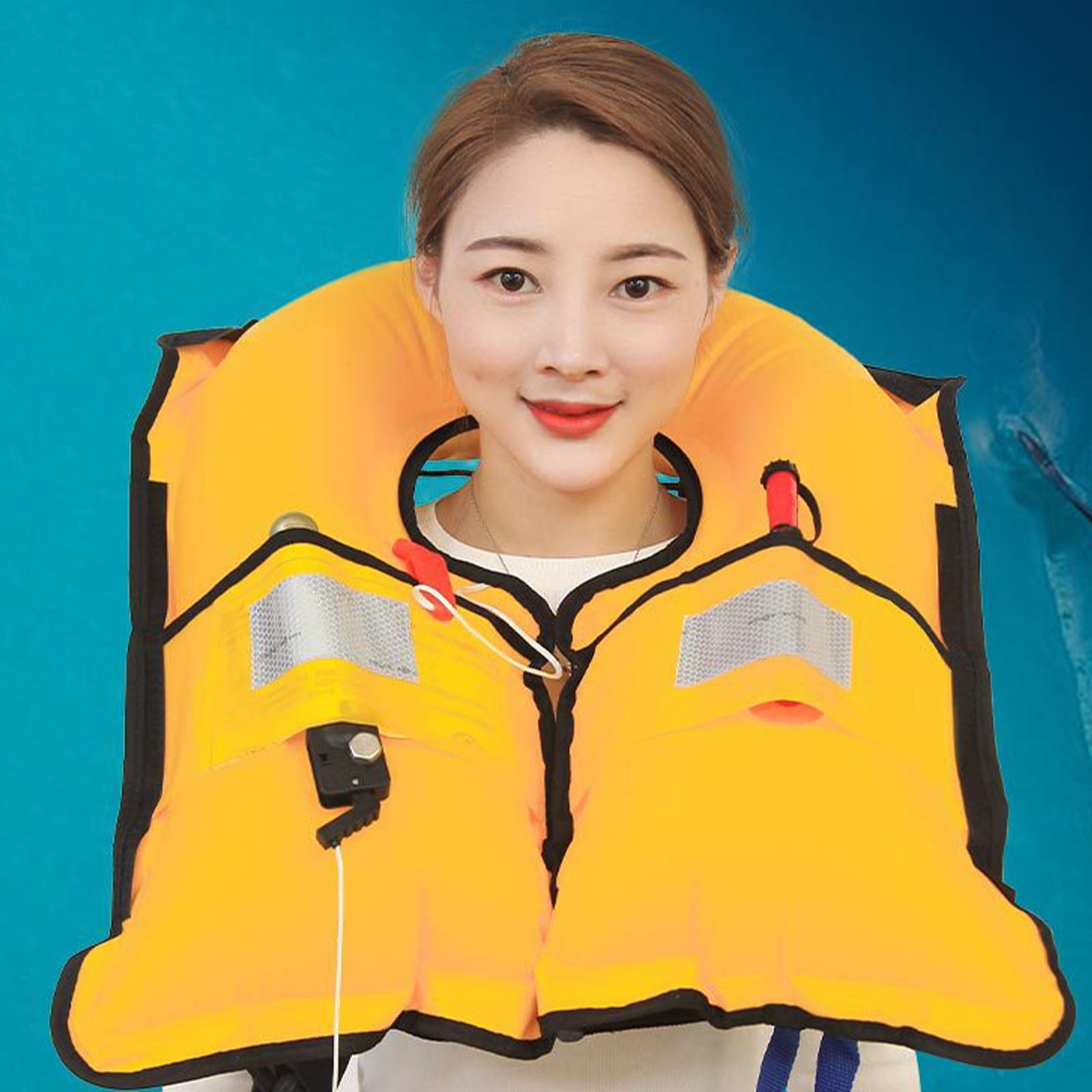 Manual Inflatable Life Jacket,High Visibility Yellow Pull Cord,Adult Safety Vest for Outdoor Fishing,Boating,Rafting