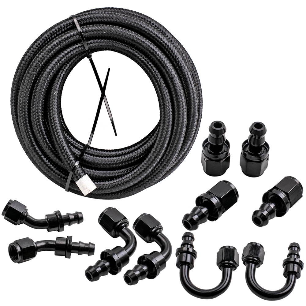 Fuel Line Kit, 6AN Fuel Line Adapter Kit Black Anodized Aluminum 500 Psi  For Marine For Car 