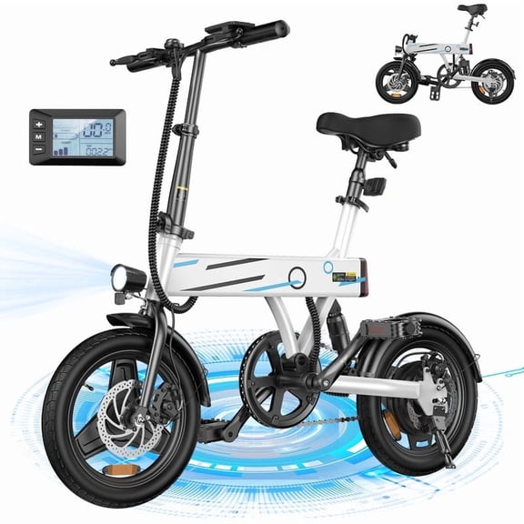 750W Peak Folding Electric Bike for Adult Teens,20MPH 36V/7.8AH,14" Ebike,White