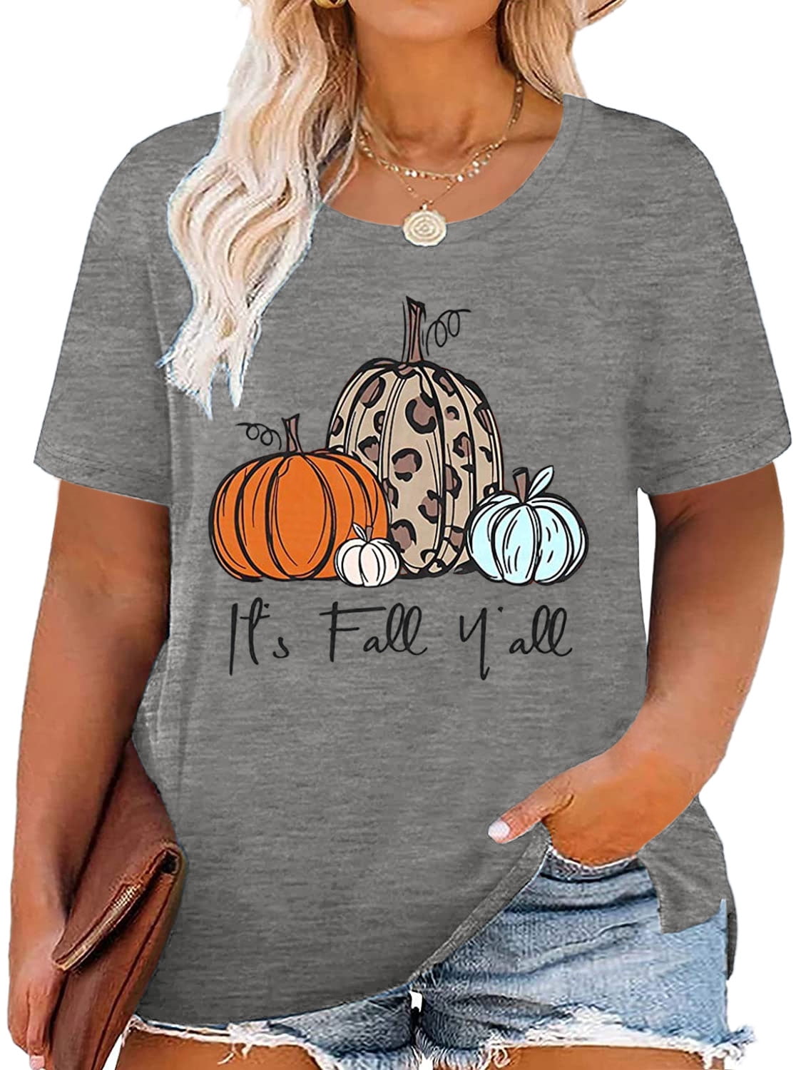 Anbech Plus Size Pumpkin Shirt Halloween Tshirt for Women Its Fall Yall ...