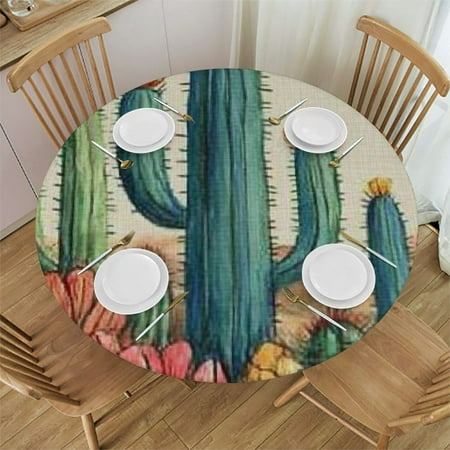 

Orinice Cactus Desert Folk Art Round Tablecloth Stain-Resistant Washable Indoor Outdoor Restaurant Wedding Party 100% Polyester Full Width Single-Sided Printing 38 -42