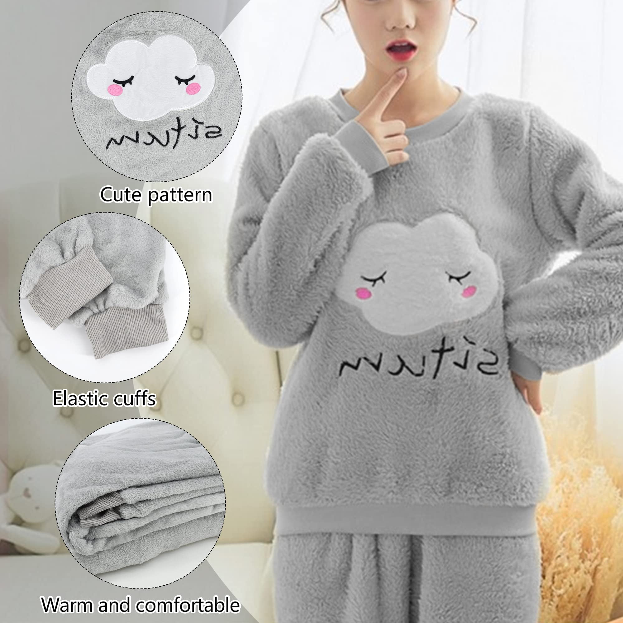 Women s Long Winter Pyjamas Cuddly Two Piece Fleece Set Fluffy Loungewear XXL Walmart