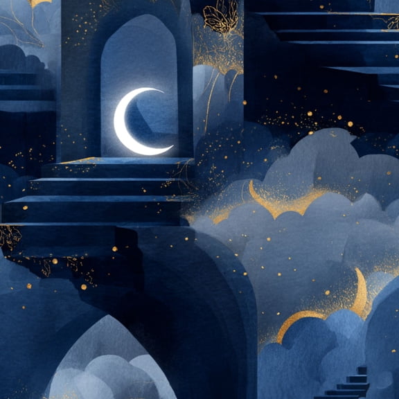 Peel and Stick Wallpaper Mystical Cloud Staircase Leading to Midnight Eclipse Wall Mural 17.7in x 9.8ft Self Adhesive Removable Wall Paper Renter Friendly Wallpaper for Nursery Bedroom Cabinets