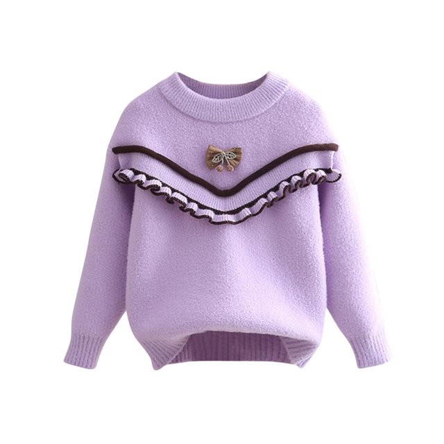 LOVZFMLL Girl's Sweater, Crew Neck Ribbed Pullover Casual Ruffle Cute, Everyday Cozy Fall Clothes Warm Winter Tops Toddler Girls Clothes for 4-5 Years