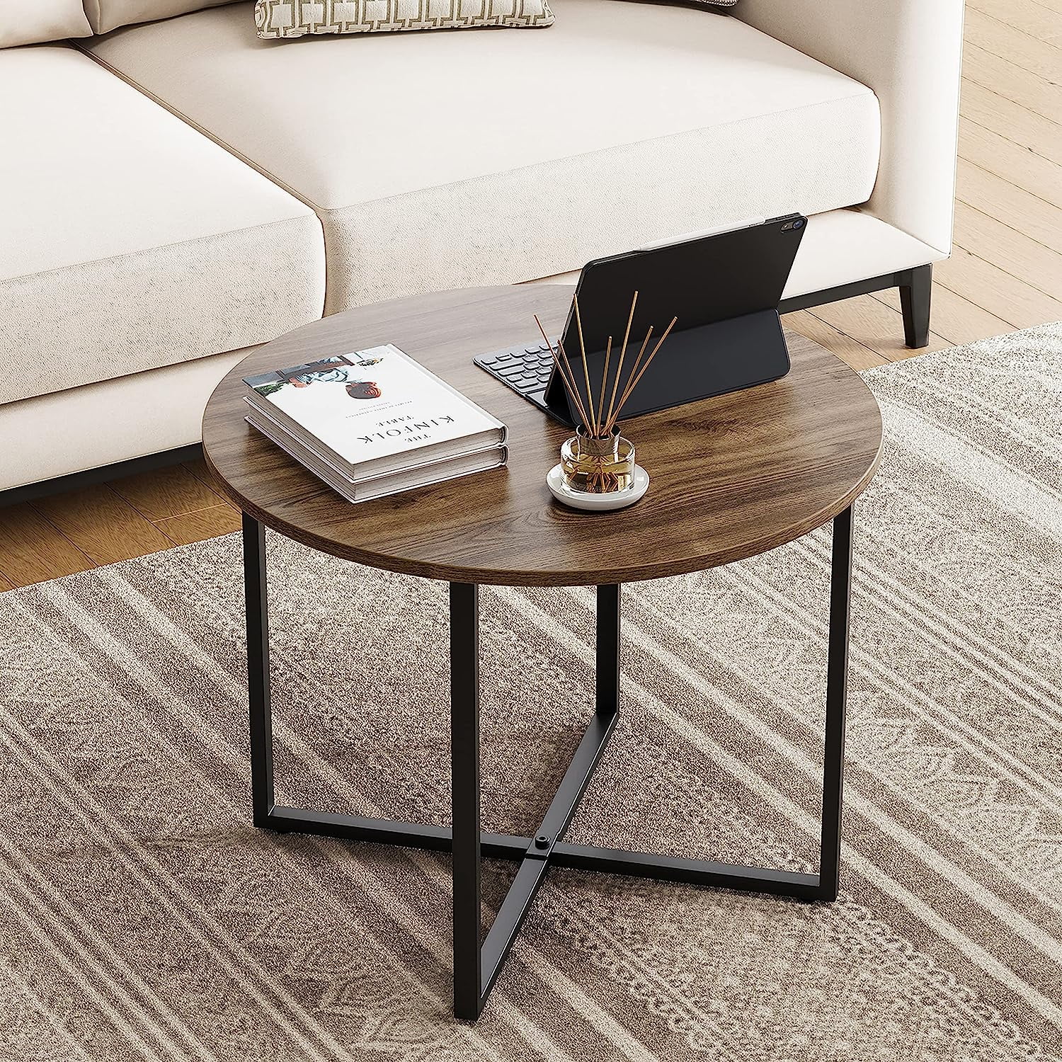 Round Industrial Coffee Table, Small round coffee table Short table