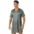 thumbnail image 4 of Kaerm Men's Silk Satin Nightshirt Nightgown Short Sleeve V-neck Casual Loungewear Top Shirt Sleepwear Grey XL, 4 of 7
