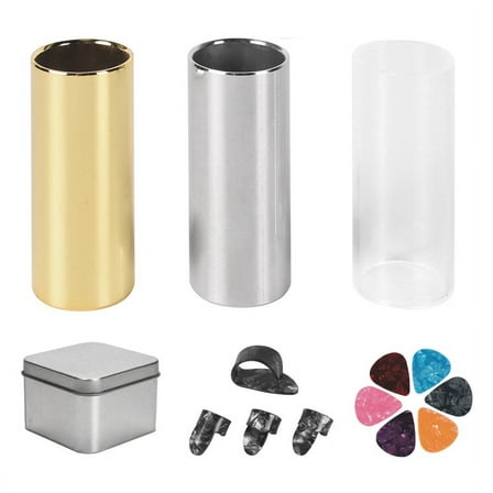 60mm Guitar Slide Set,Stainless Steel Metal/Glass Finger Slides 6 Pcs Picks,and 4 Picks Accessories