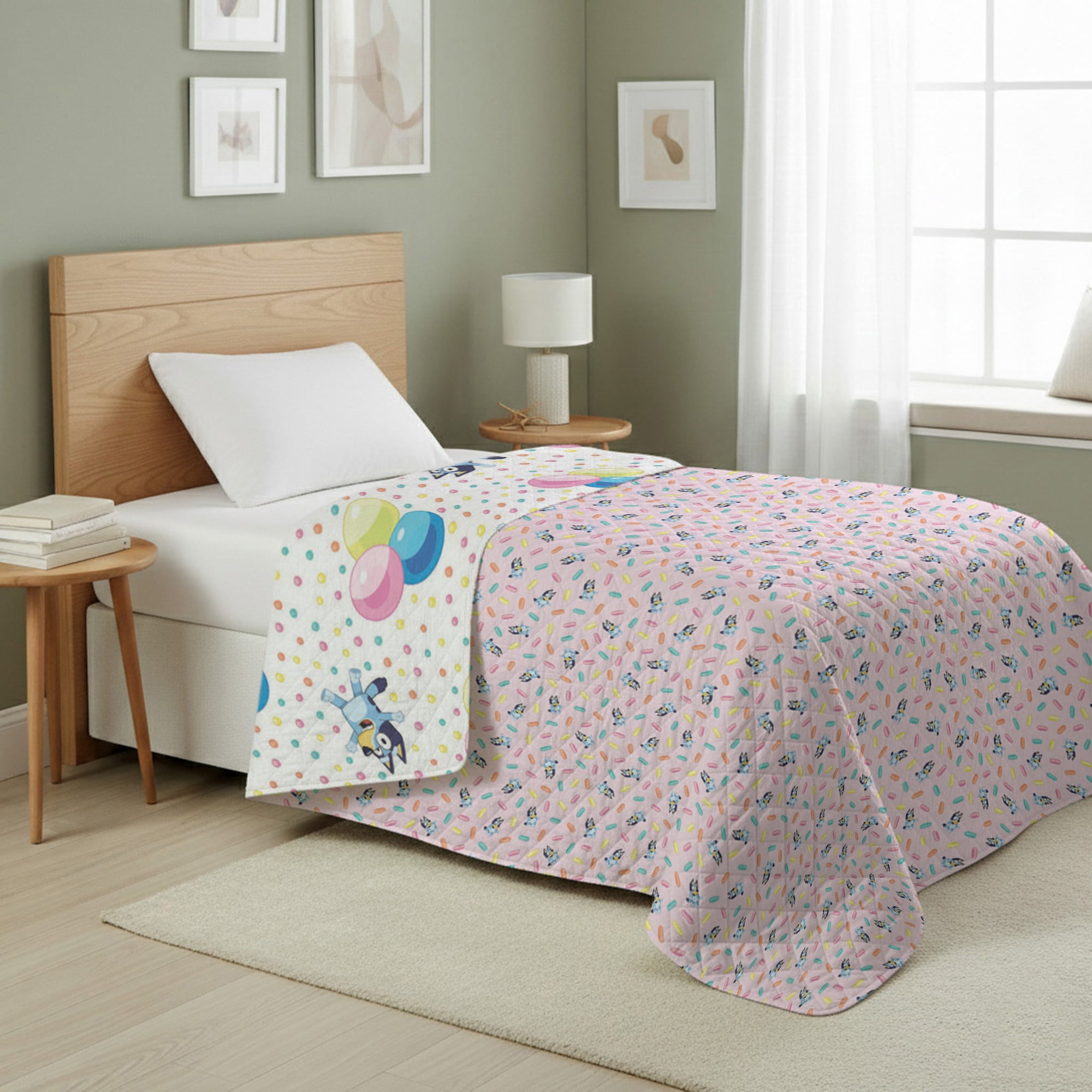 Bluey Balloon Celebration Quilted Throw Blanket 60x80 inches, Kids Character Bedding