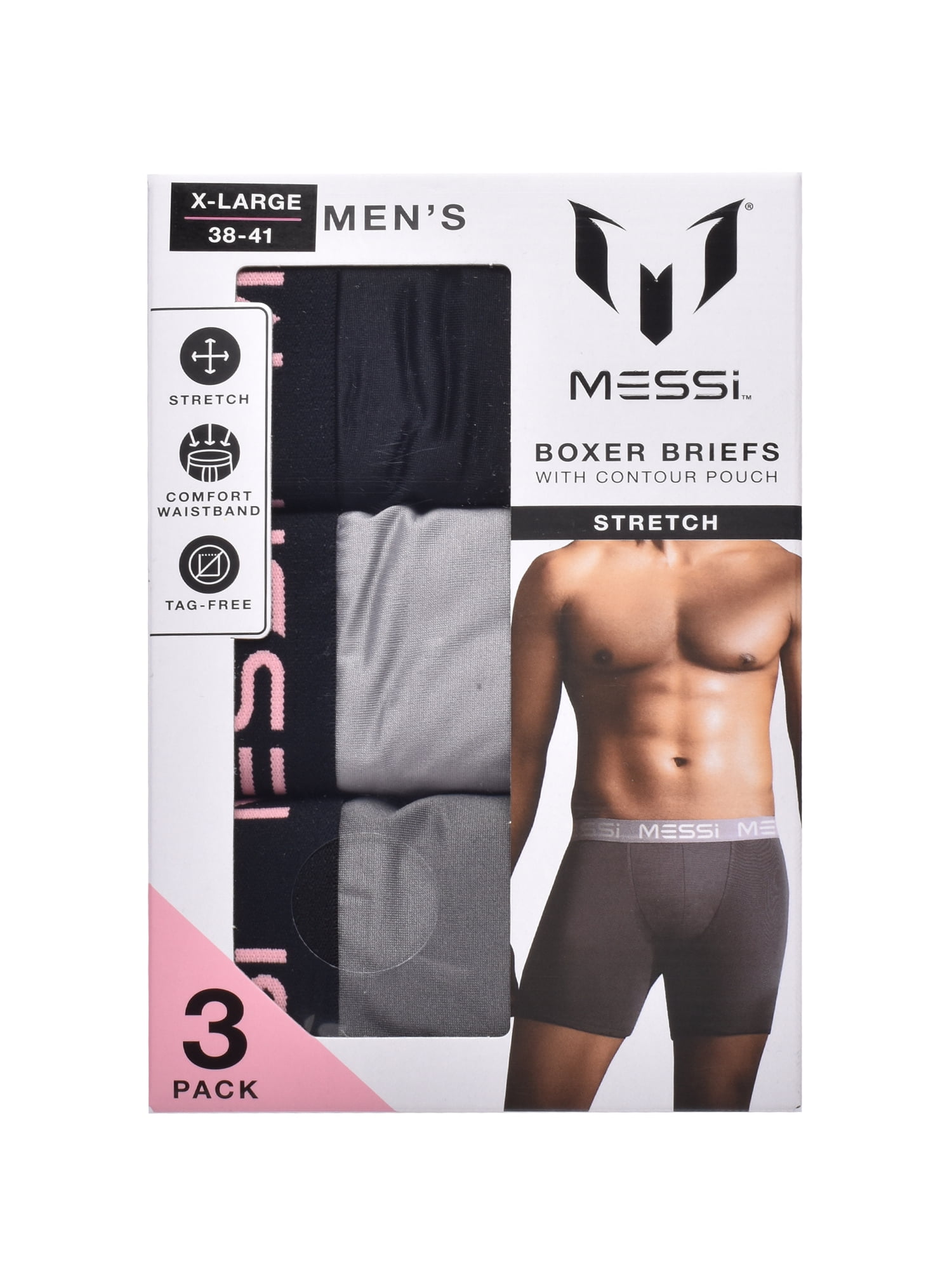 Messi Men's Stretch Boxer Brief Underwear 3-Pack, Sizes S-XL