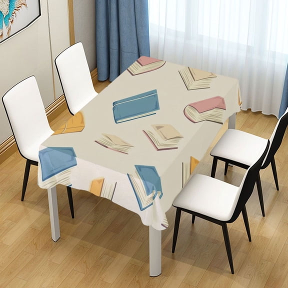 54x54 Inch Tablecloth Polyester Square Tablecloth for Home Kitchen Dinner Decor Books Pattern